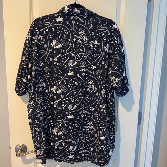 H Bar C Vintage Western Snap Button Shirt Short Sleeve Lasso Print - Picture 3 of 4